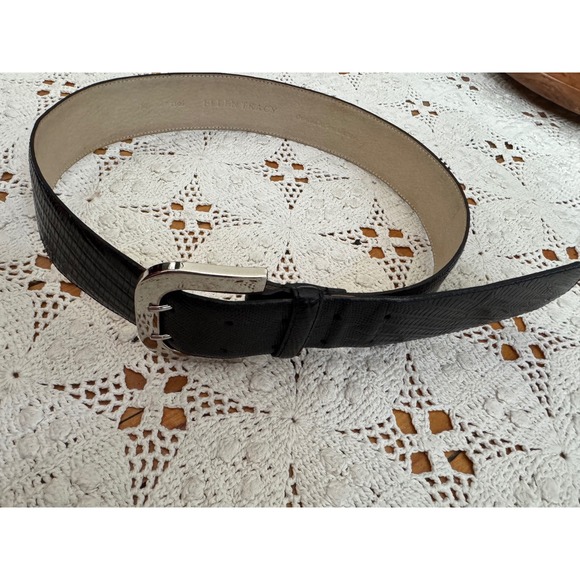 Ellen Tracy Black Embossed Leather Belt Sz M - Picture 6 of 8